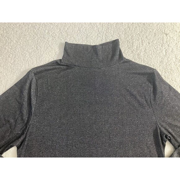SERRA 2 Pack Ladies Ribbed Mock Neck Sweaters L Grey & Black Striped Shimmer - Picture 7 of 10